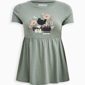 NWT Torrid Sage Green Floral Woodstock Guitar Bird Classic Fit Babydoll Tee 2 2X
